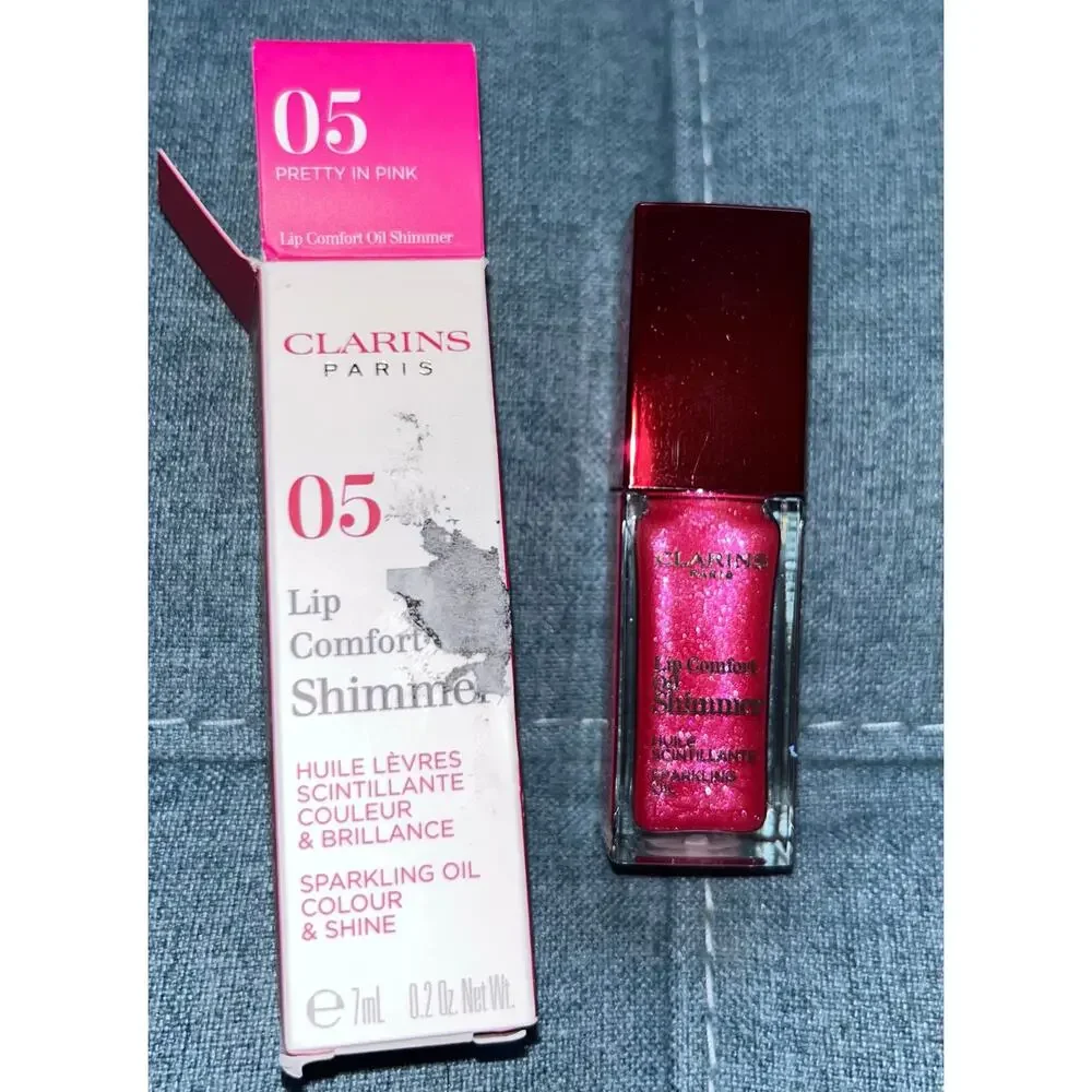 NEW! Clarins Lip Comfort Oil Shimmer, 0.2 oz #05 Pretty in Pink